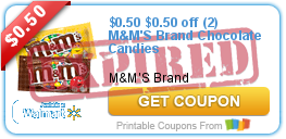 $0.50 off (2) M&M'S Brand Chocolate Candies