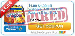 $1.00 off Snapple Half n Half Reg.or Diet, 6 pk